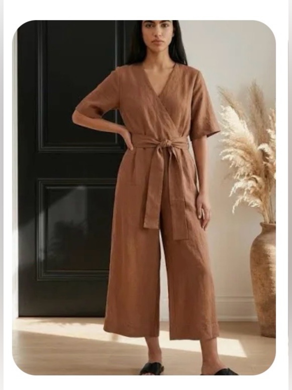 EVERLANE-The wrap jumpsuit in linen. Carob Brown. - Picture 15 of 16